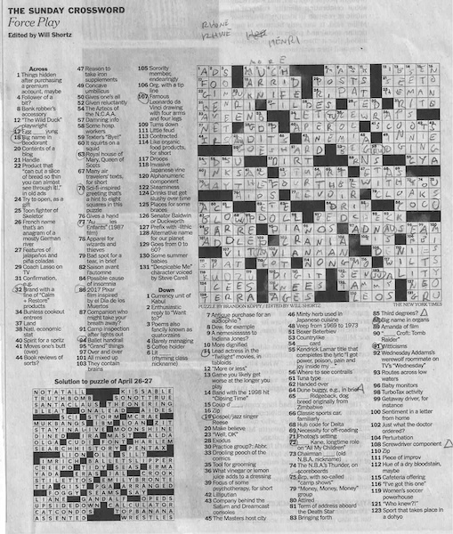 Solved crossword puzzle