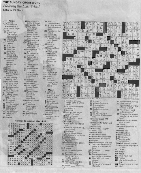 Solved crossword puzzle