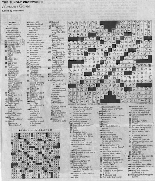 Solved crossword puzzle